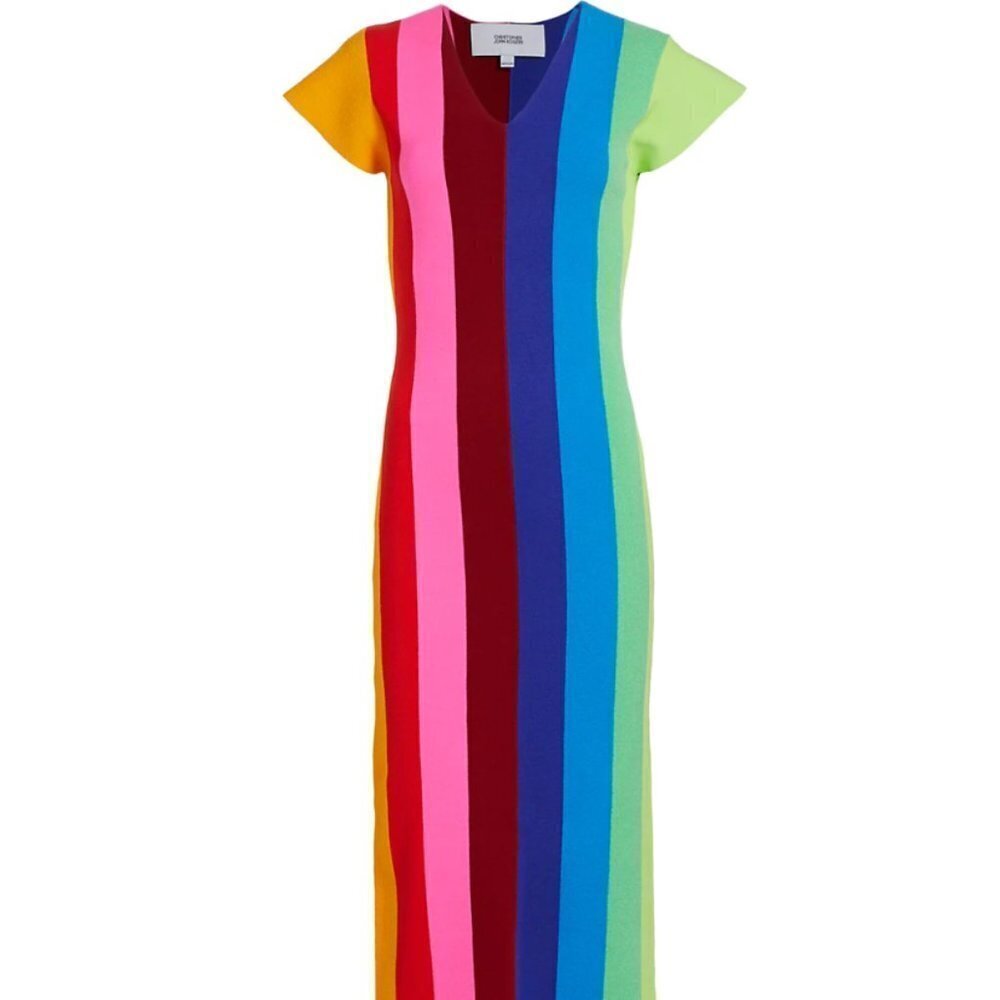 Christopher John‎ Rogers Striped Cap-Sleeve Midi-Dress - Picture 2 of 7